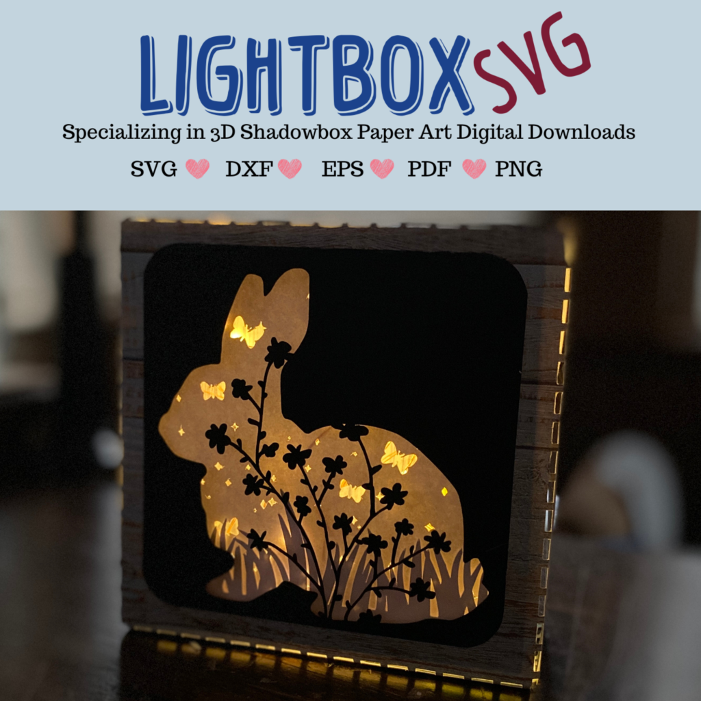 Floral bunny lightbox SVG digital download compatible with Silhouette and Cricut